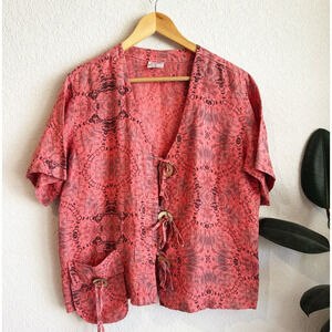 VTG Click Womens Linen Top Small Oversized Button Up Artsy Hippie Lagenlook Boho